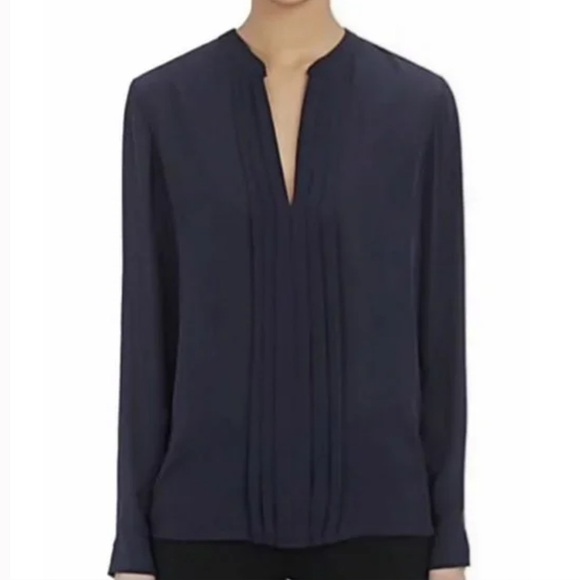 L’Agence Lauren Long Sleeve Pleated Silk Blouse Black Small D1 - Picture 1 of 8